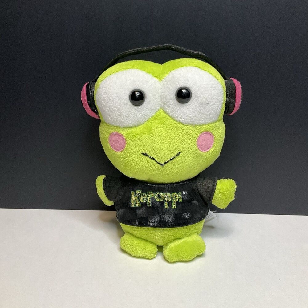 Vintage Sanrio Russ Berrie 2005 DJ Music Keroppi Stuffed Plush Doll Toy 7" RARE